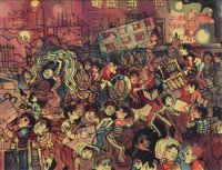 Lot 275 - Pat Cooke, "Good Friday at Dingle Market", watercolour and ink.