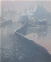 Lot 279 - R. Richardson, Canal scene, pastel.
