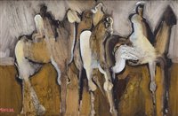 Lot 234 - Geoffrey Key, "Three Riders", oil.