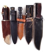 Lot 191 - Five modern Bowie knifes in sheaths