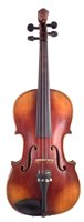 Lot 7 - German violin with lion head scroll, with two piece back, bow and case.