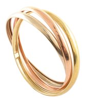 Lot 112 - 14ct  gold 3-colour interlocking bangle