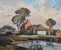 Lot 206 - J. Priddey, "Worcestershire Farm", oil.