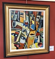 Lot 256 - Peter Stanaway, "Faces", acrylic on board.