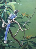 Lot 269 - Alan M. Hunt, "Red-Billed Blue Magpie", gouache.