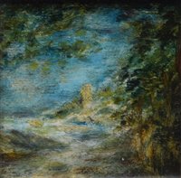 Lot 207 - Kenneth Lawson, "Blue Cove and Tower", oil.