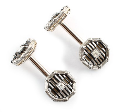 Lot 24 - Pair of Art Deco design gent's diamond and black enamelled platinum cufflinks