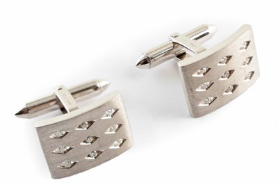 Lot 23 - Pair of gent's diamond set 9ct white gold cufflinks