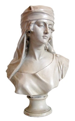 Lot 284 - 20th century reconstituted white marble bust of a Woman with headscarf, height 56cm (22").