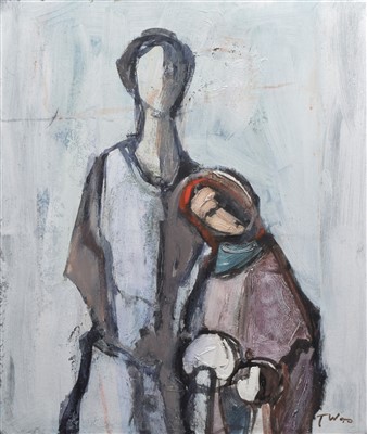 Lot 385 - Tadeusz Was, "Figure Group", mixed media.