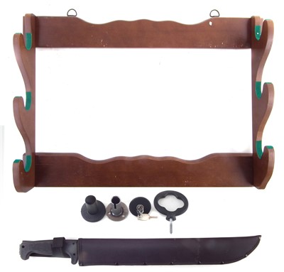 Lot 339 - Three tier gun rack BASC Machette and a gun lock.