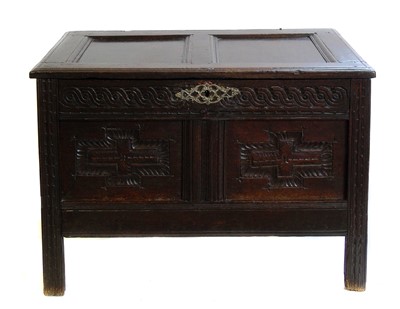 Lot 459 - Small Charles I oak coffer.