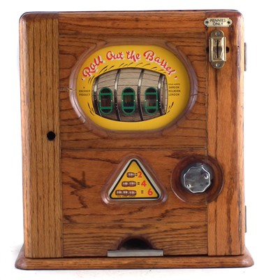 Lot 88 - Brenners 'Roll out the barrel' three drum penny slot machine