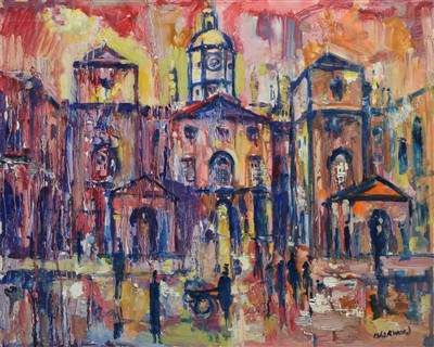 Lot 366 - J. L. Isherwood, "Rain, Horse Guards", oil.