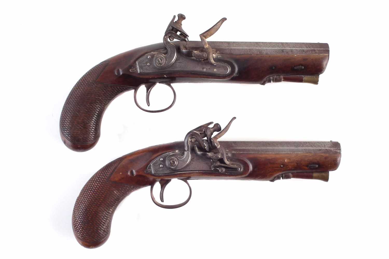Lot 1 - Pair of flintlock overcoat pistols by Sykes Oxford