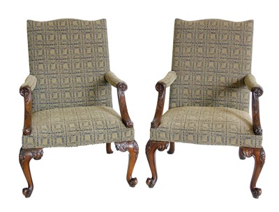 Lot 451 - A pair of late 20th century Gainsborough chairs of Chippendale design.