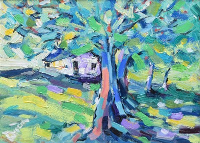 Lot 307 - Mike Weeden, "Blue Tree Meadow - Smerral", oil.