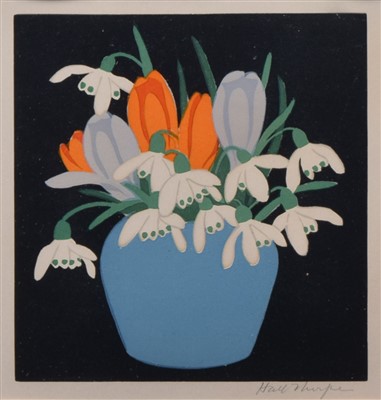 Lot 312 - John Hall Thorpe, "Crocus and Snowdrops", signed woodcut.