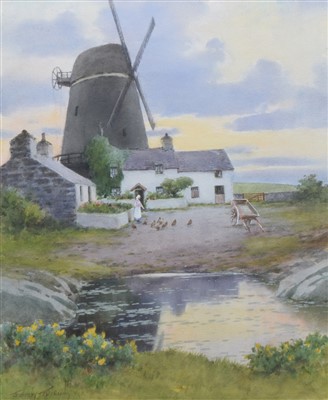 Lot 443 - Warren Williams, "Evening, The Old Mill Pond, Cemaes", watercolour.