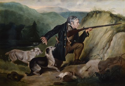 Lot 424 - English School, 19th century, Shooting scene, oil.
