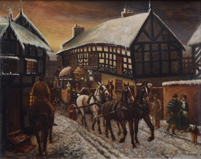 Lot 458 - Herbert St. John Jones, "Hospital Street, Nantwich", oil.