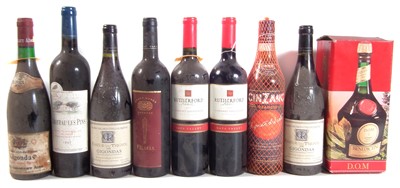 Lot 105 - Paul Jaboulet Aine Gigondas, de Trignon Gigondas Grand Vin des Côtes,  Les Pins Côtes du Roussillon, Rutherford Ranch Cabernet Sauvignon, Benedictine Liqueur DOM Le Directour in box, Cinzano Orancio.