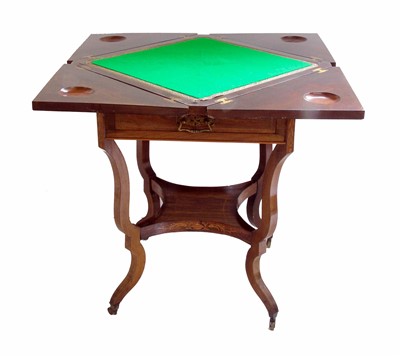 Lot 516 - Late 19th century rosewood veneered envelope card table.