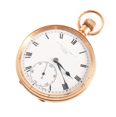 Lot 143 - A 9ct gold open faced pocket watch, the dial marked H. Pidduck and Sons Ltd. Hanley.