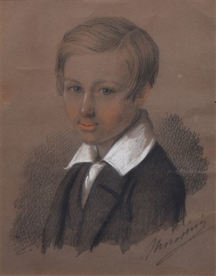 Lot 472 - George Morosini, Portrait of a boy, coloured chalks.