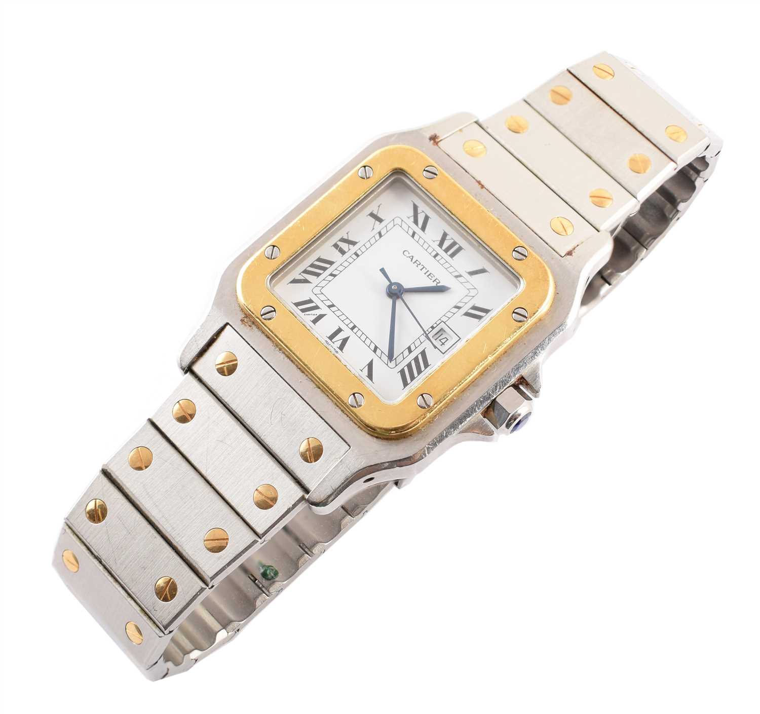 Lot 137 - A Cartier Santos steel and gold wristwatch.