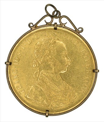 Lot 6 - Austria 4 Ducats gold coin in mount.