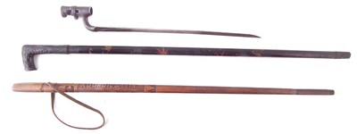 Lot 164 - Sword stick, WW1 souvenir stick and a P53 bayonet