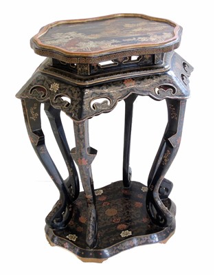 Lot 486 - Early 20th century Chinese black lacquered centre table.