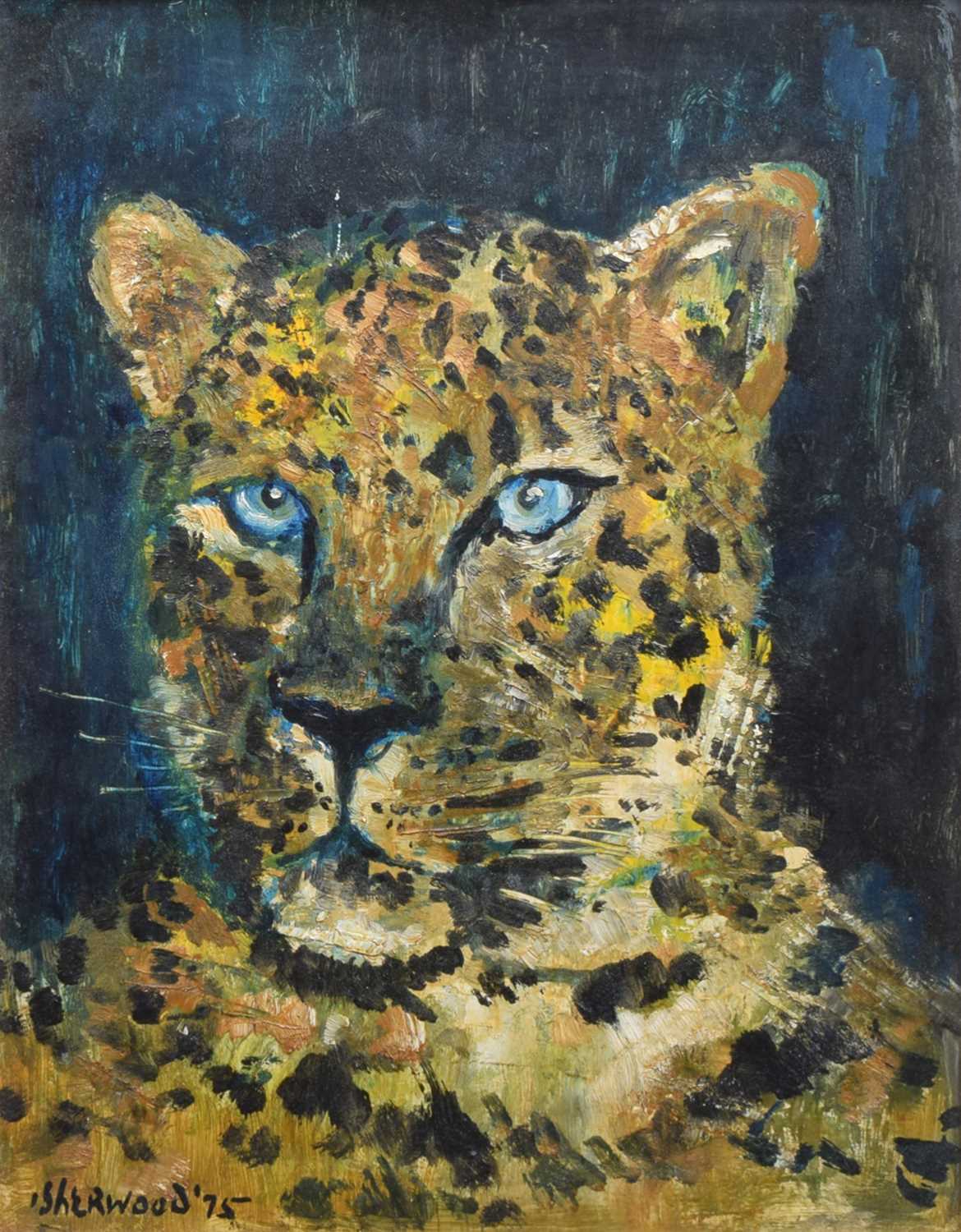 Lot 393 - J. L. Isherwood, "Leopard", oil.