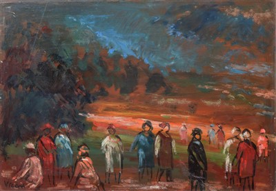 Lot 288 - Andrew Vicari, "Watchers at Aberdulais, South Wales", oil.