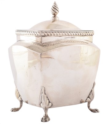 Lot 54 - Silver tea caddy 1900, four paw feet
