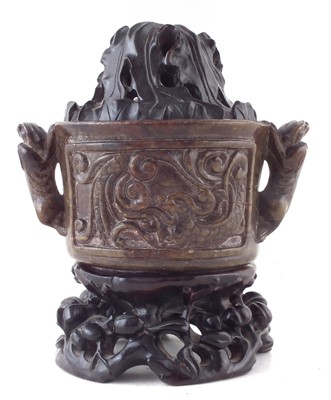 Lot 270 - Chinese soapstone twin handled censor