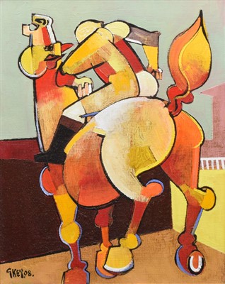 Lot 368 - Geoffrey Key, "At The Jump", oil.