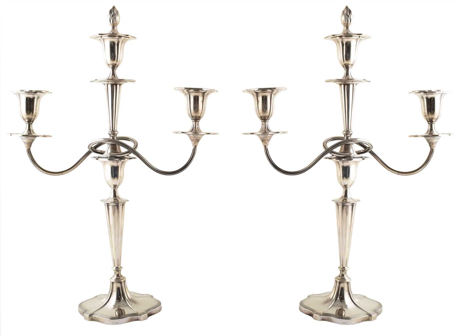 Lot 45 - A pair of 1920s Walker & Hall silver 3-branch candlearbrum