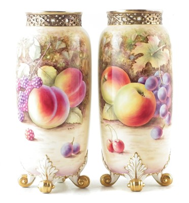 Lot 254 - Pair of Royal Worcester vases signed Nutt.