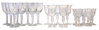 Lot 207 - Two sets of Cumbria crystal meadow glass engraved with birds by R. Ellison.