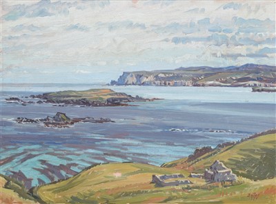Lot 294 - Bates, 20th century, Coastal scene, oil on canvas.