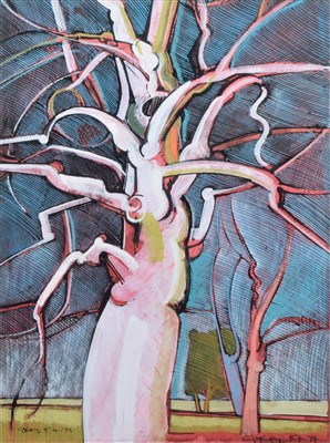 Lot 430 - Geoffrey Key, "White Tree", mixed media.