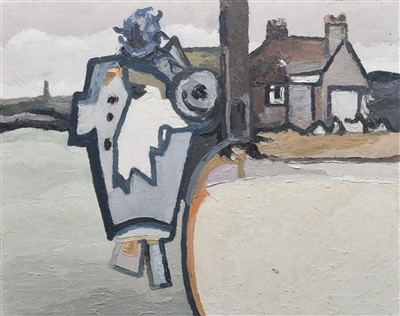 Lot 310 - David Carr, "House and Machine", oil.