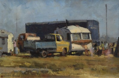Lot 362 - Gordon Radford, "Gipsies, Daisy Nook, Oldham", oil.