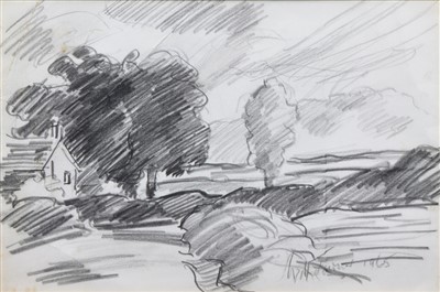 Lot 429 - William Turner, "Cheshire Landscape", charcoal drawing.