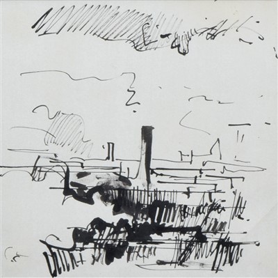 Lot 432 - Trevor Grimshaw, "Chimneys, Steam and Cloud", ink.