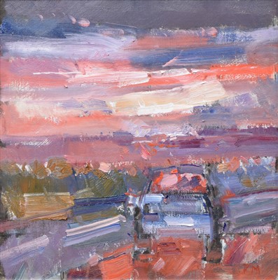 Lot 364 - Don McKinlay, "Sunset over Rawtenstall", oil.