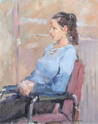 Lot 351 - Gordon Radford, Portrait of a seated girl, oil.