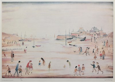 Lot 287 - After L.S. Lowry, "On The Sands" signed print.